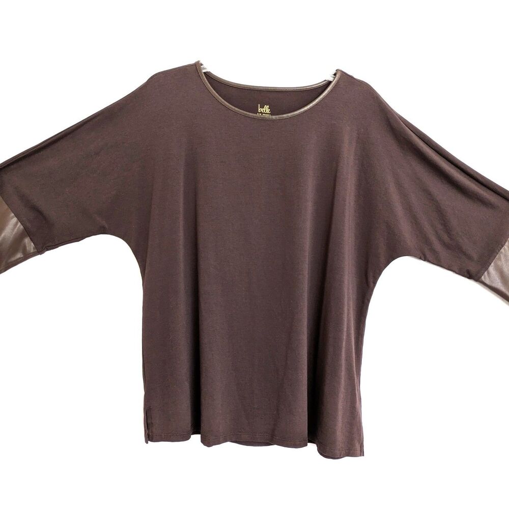 Belle by Kim Gravel TripleLuxe Knit Top with Faux Leather Cuffs M Stretch - Picture 4 of 14